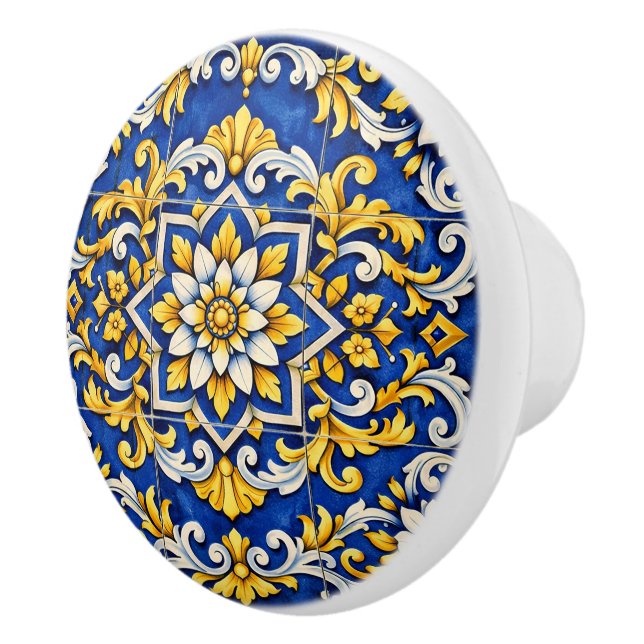 Poignée en céramique Azulejo étoile cobalt (Droite)
