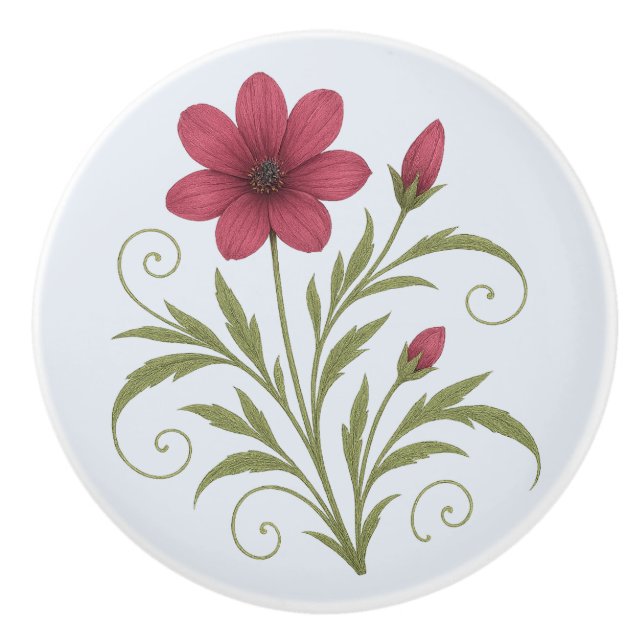 Poignée en Céramique fushia botanique, élégante  (Devant)