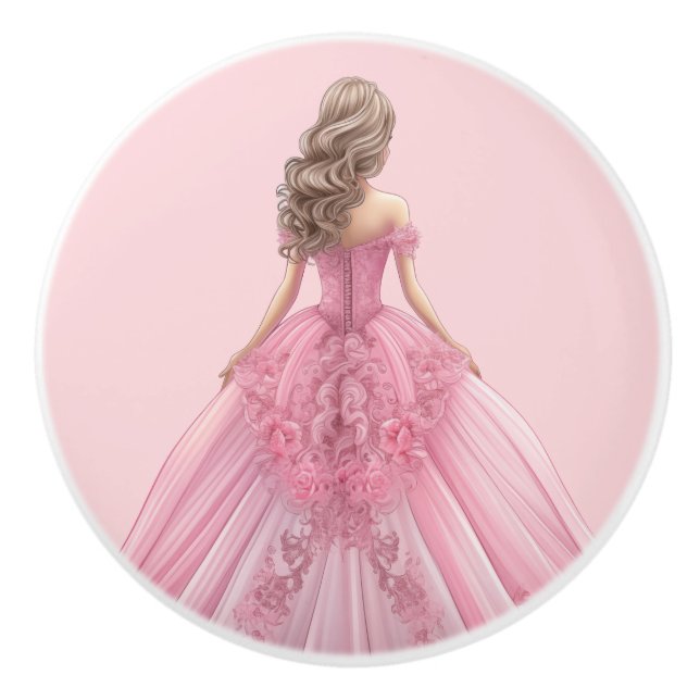 Poignée en céramique rose pour fille de princesse (Devant)
