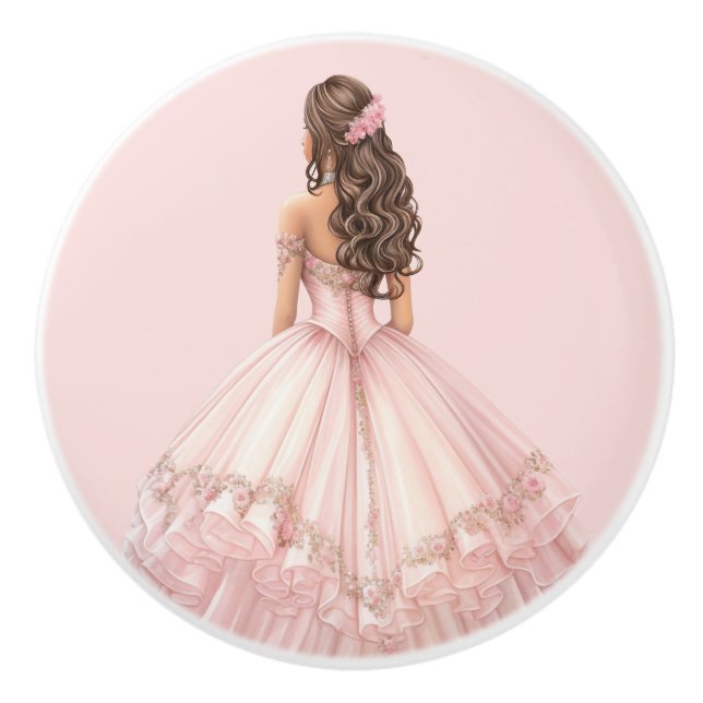 Poignée en céramique rose pour fille de princesse (Devant)