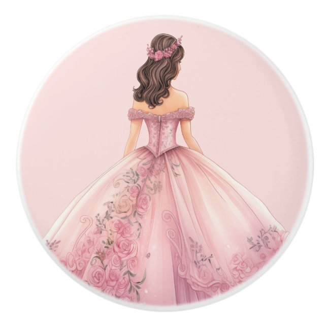 Poignée en céramique rose pour fille de princesse (Devant)