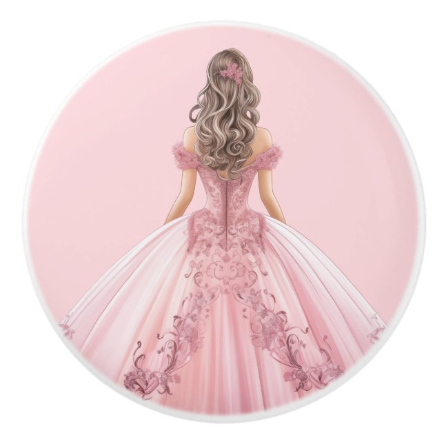 Poignée en céramique rose pour fille de princesse (Devant)