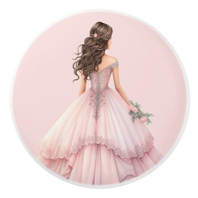 Poignée en céramique rose pour fille de princesse (Devant)