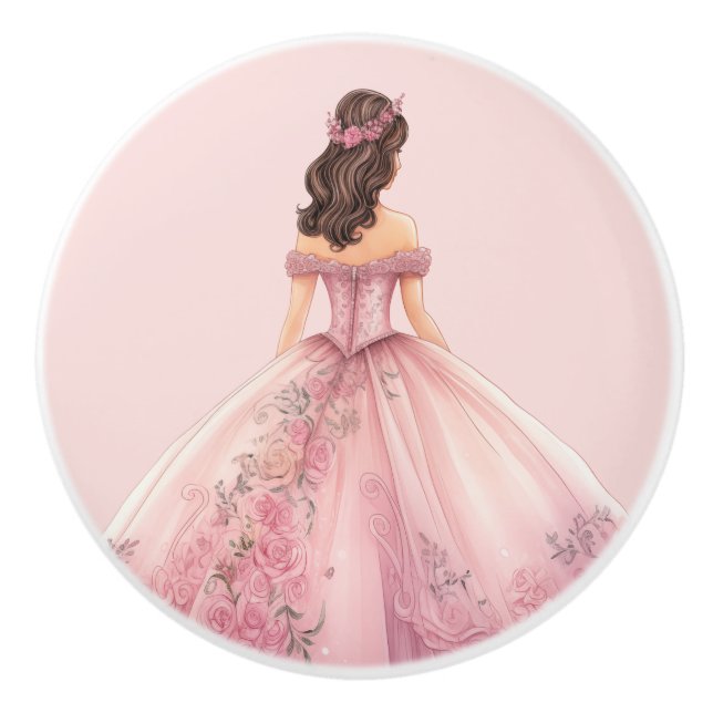 Poignée en céramique rose pour fille de princesse (Devant)