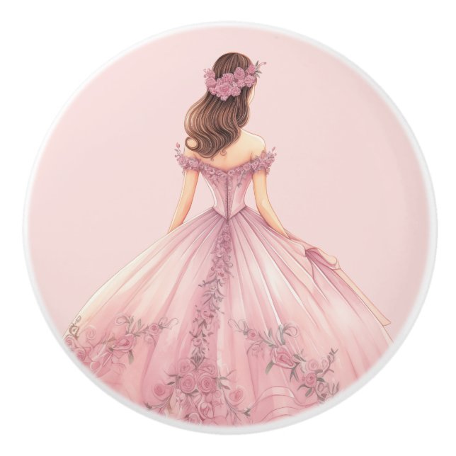 Poignée en céramique rose pour fille de princesse (Devant)