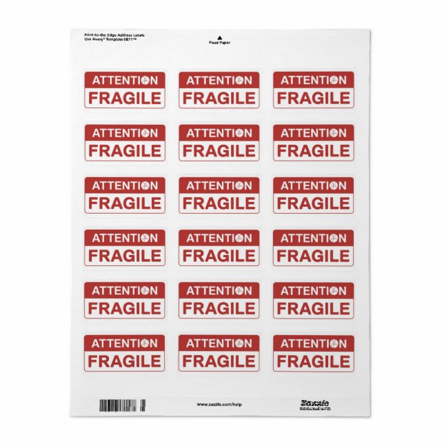 Poignée fragile rouge avec images de Étiquette de  (Feuille entière)
