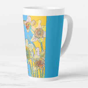 Poignée Turquoise Jaune Daffodil floral Latte Mug