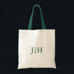 Poignée verte personnalisée Sac fourre-tout Monogr<br><div class="desc">Chasseur personnalisé Poignée verte Preppy Monogramme vert Sac fourre-tout de toile neutre</div>