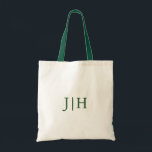 Poignée verte personnalisée Sac fourre-tout Monogr<br><div class="desc">Chasseur personnalisé Poignée verte Preppy Monogramme vert Sac fourre-tout de toile neutre</div>