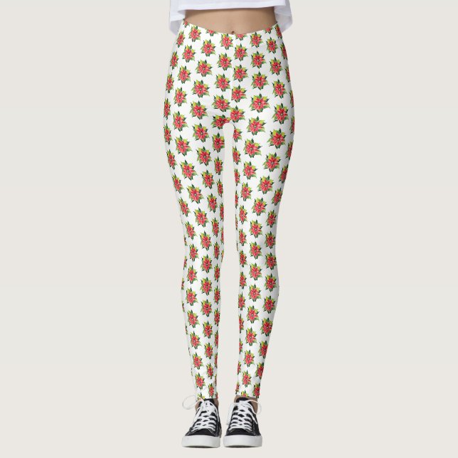 Poinsettia aquarelle - Leggings de fêtes (Devant)