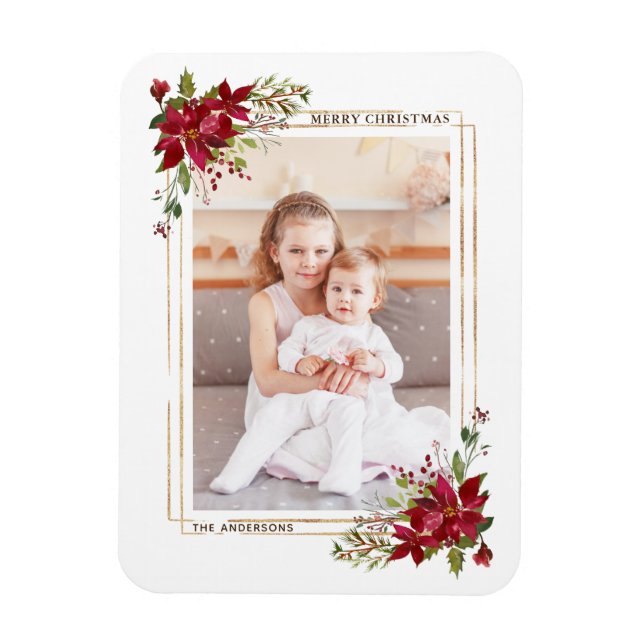 Poinsettia Christmas Holiday Photo Magnet (Vertical)