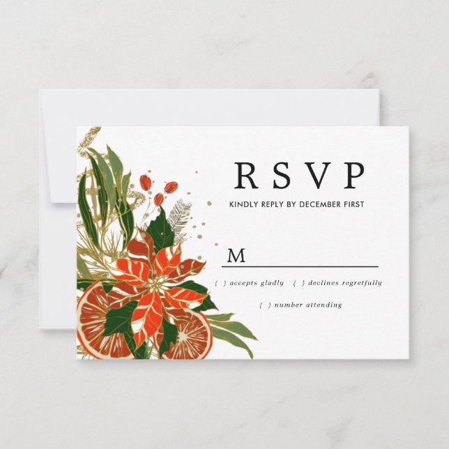 Poinsettia Citrus Gold Winter Wedding RSVP (Devant)
