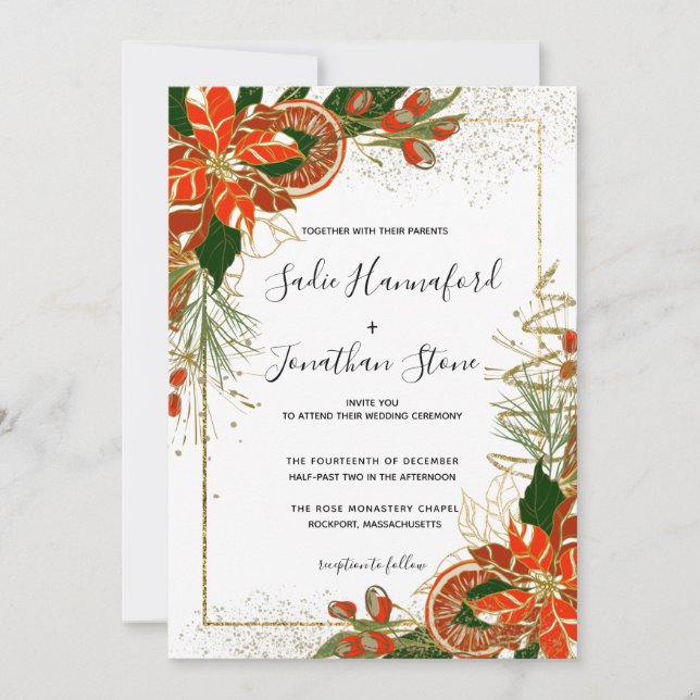 Poinsettia Citrus moderne Invitation de mariage hi (Devant)