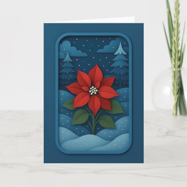 Poinsettia dans la carte de la forêt enneigée (Devant)