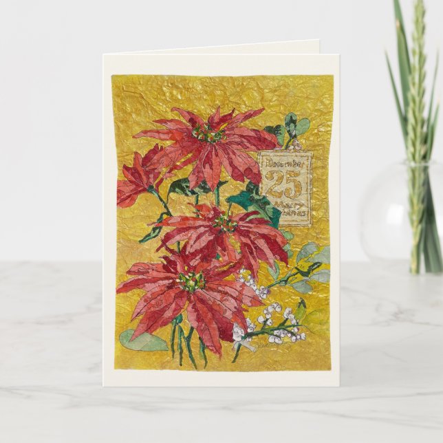Poinsettia doré | Carte de Noël en papier fin d'ar (Devant)