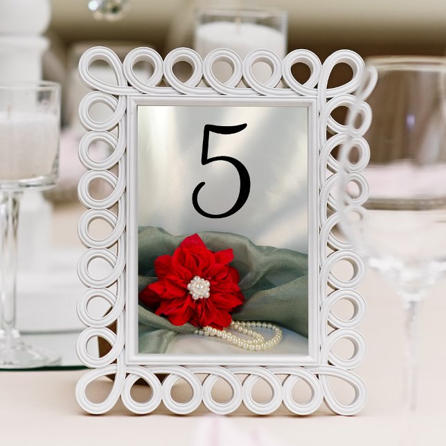 Poinsettia et perles Numéros de table de mariage h (Set a festive table at your December event with the elegant Poinsettia and Pearls Table Numbers.)