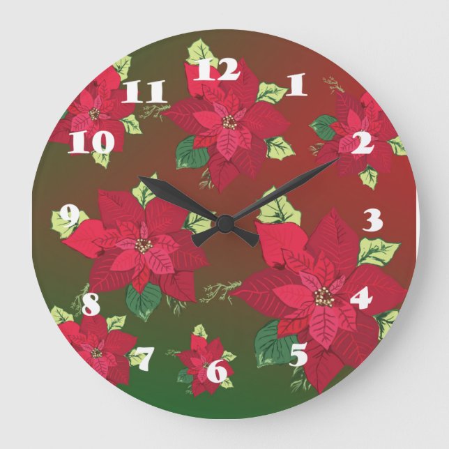 Poinsettia Fleurs de Noël Horloge murale (Recto)