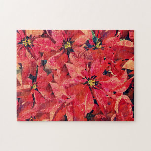 Poinsettia Fleurs rouges de Noël Puzzle d'art