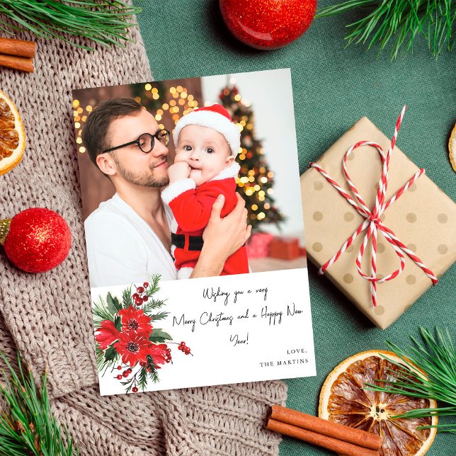 Poinsettia Floral Note Photo Noël ou Fêtes (Créateur téléchargé)