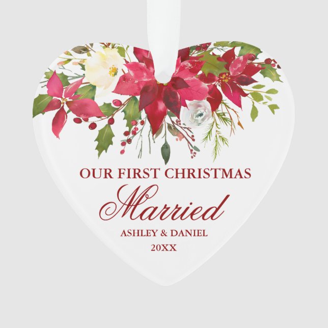 Poinsettia Floral Premier Noël Coeur marié (devant)
