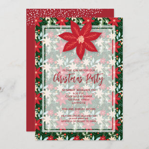 Poinsettia Floral Vacances Invitations de Noël