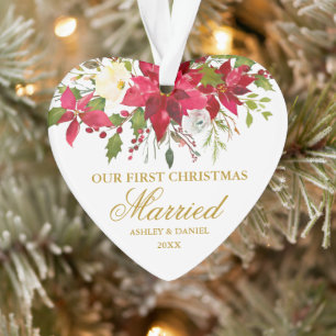 Poinsettia Gold First Christmas Married Heart