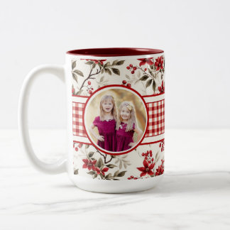 Poinsettia Holly En vichy Bordure Mug