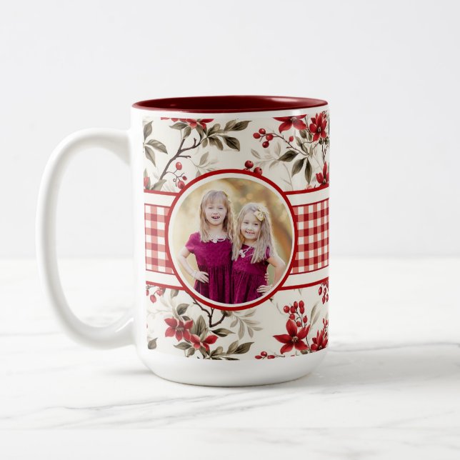 Poinsettia Holly En vichy Bordure Mug (Gauche)
