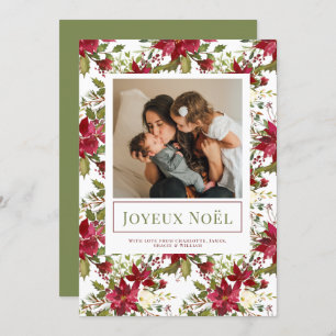 Poinsettia Joyeux Noël Elégante carte de Noël