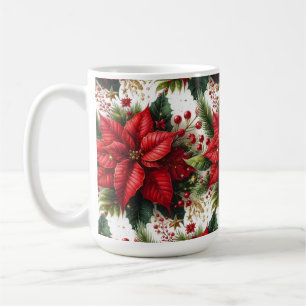 Poinsettia rouge festif avec mug de Noël en or