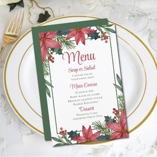 Poinsettia Rouge Floral Noël Menu Mariage (Créateur téléchargé)