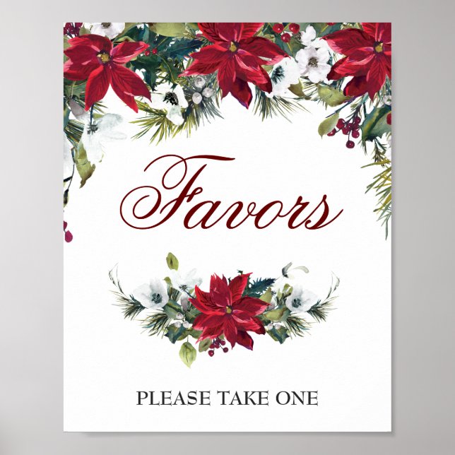 Poinsettia Rouge Mariage Floral Favor Poster (Devant)