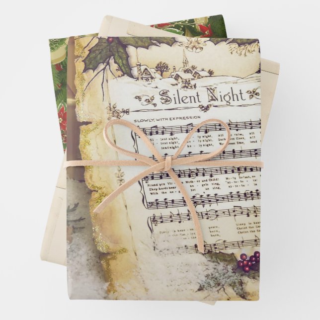 Poinsettia Silent Night Music Set Papier d'envelop (En situation)