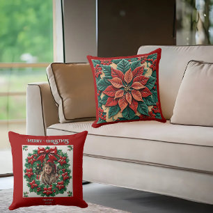 Poinsettia sur Coussin de Lancement Rouge