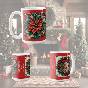 Poinsettia sur Tasse de Noël Rouge Personnalisable