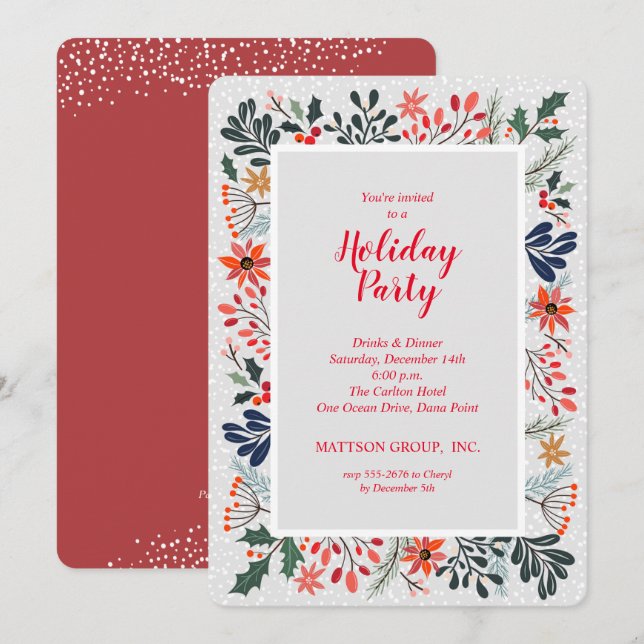 Poinsettia Winter Flowers Holiday Invitations (Devant / Derrière)