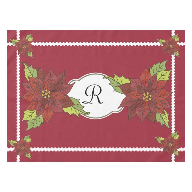 Poinsettias de monogramme sur la nappe rouge de (Devant (Horizontal))