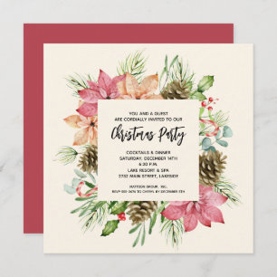 Poinsettias et Pine Noël Invitations