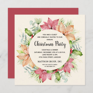 Poinsettias et Pine Wreath Invitations de Noël