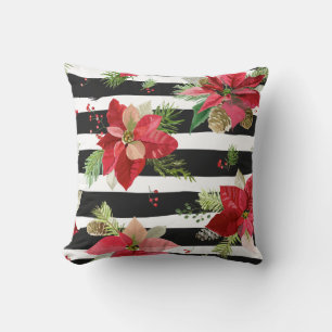 Poinsettias sur Coussin noir, blanc