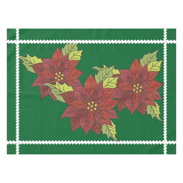 Poinsettias sur la nappe des Fêtes Vertes (Devant (Horizontal))