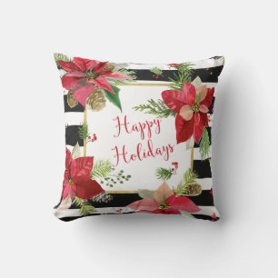 Poinsettias sur Noir, Blancs Coussin 2
