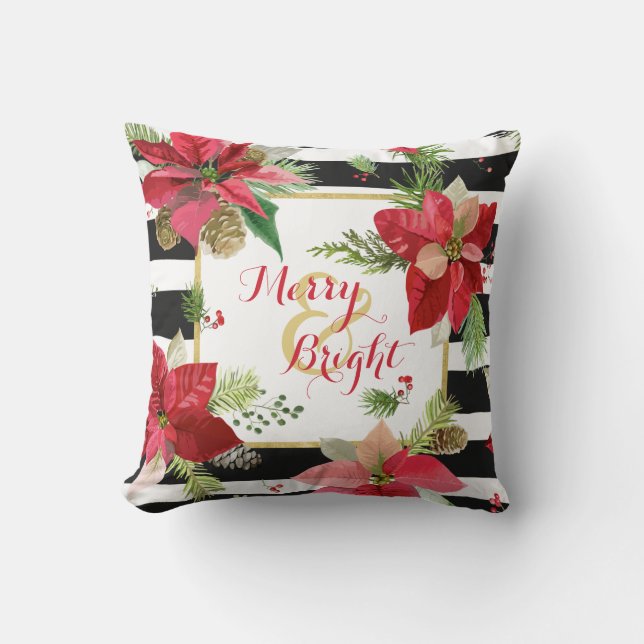 Poinsettias sur Noir, Blancs Coussin 4 (Recto)