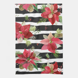 Poinsettias sur Noir, Blancs Serviettes de cuisine