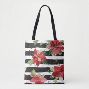 Poinsettias sur Sac fourre-tout noir, blanc