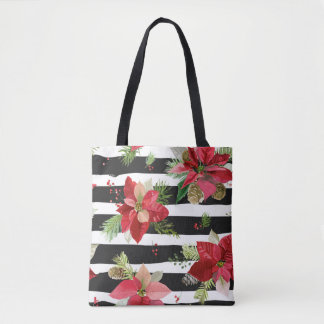 Poinsettias sur Sac fourre-tout noir, blanc