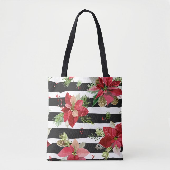 Poinsettias sur Sac fourre-tout noir, blanc (Devant)