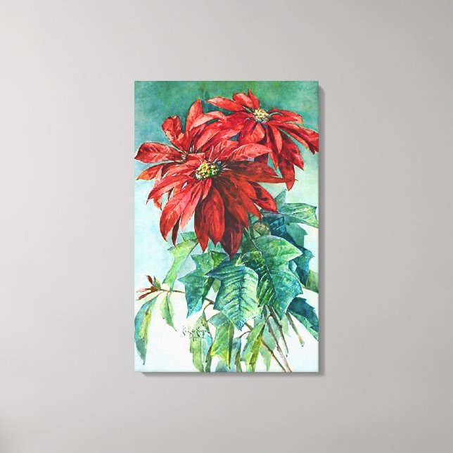 Poinsettias Vintage Art Enveloppé Toile (Recto)