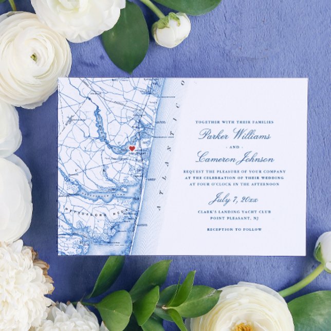 Point Agréable New Jersey Carte Élégant Mariage de (Point Pleasant NJ Map Wedding Invitation in Elegant Navy Blue from Coastal Map Designs)