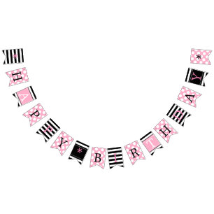 Point de polka rose et drapeau rayé noir d'étami